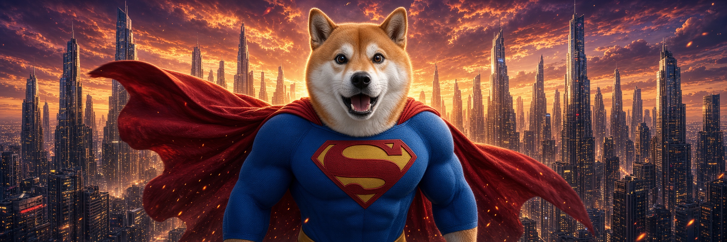 Super Inu soaring over the city skyline